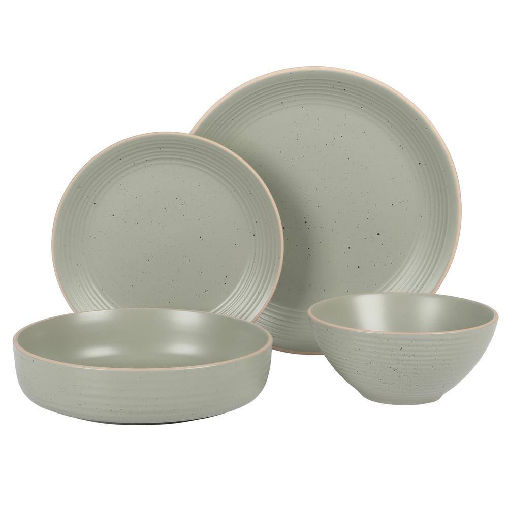 Sage Green Ceramic 16-Piece Embossed Dinnerware Set