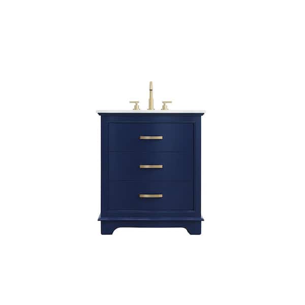 30 in. Single Sink Blue Bath Vanity with White Engineered Marble Top