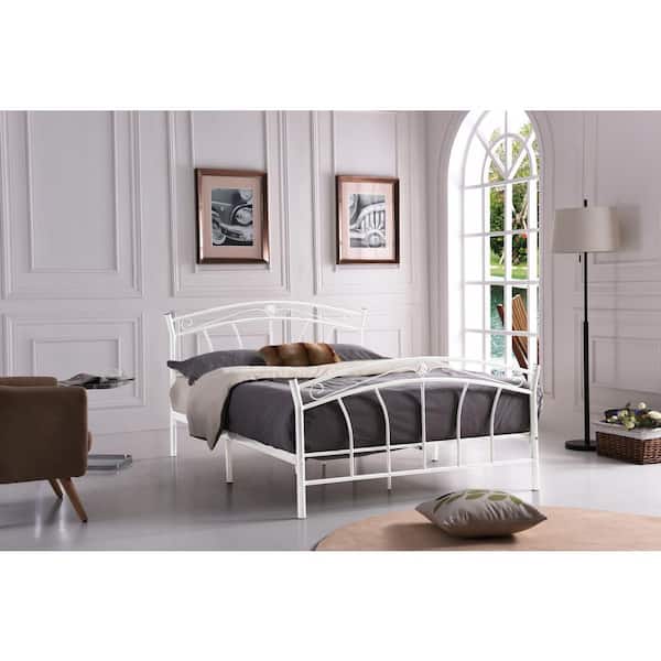 HODEDAH White Twin-Size Metal Panel Bed with Headboard and Footboard