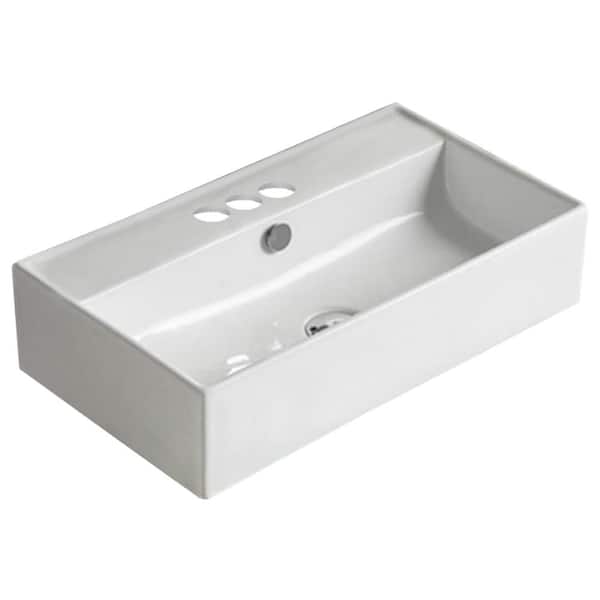 16 GAUGE SINKS 21.7 in. x 12.6 in. Rectangle Ceramic Bathroom Vessel Sink in White Enamel Glaze