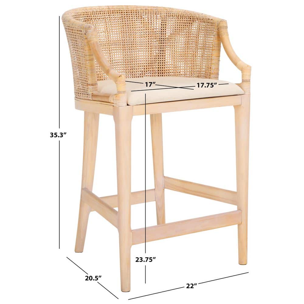 Natural White Wash Rattan and Faux Leather Extra Tall Stool