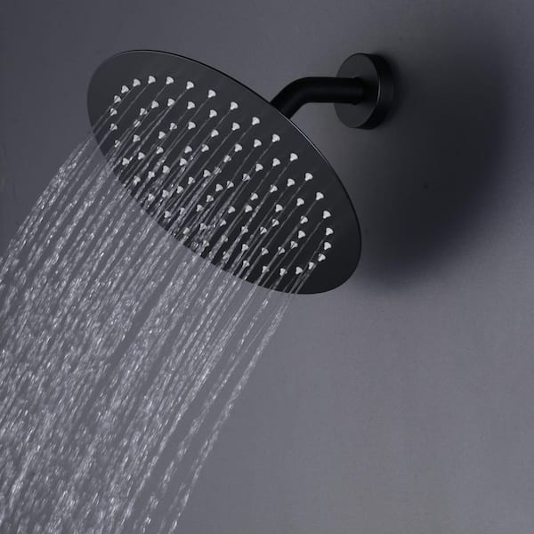 1-Spray Pattern with 1.8 GPM 10 in. Round Wall Mount Rain Fixed Shower Head with 360° Swivel in Matte Black