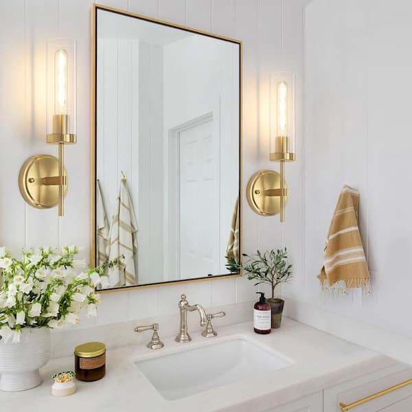 1-Light Gold Modern Wall Sconce with Clear Glass (Set of 2)