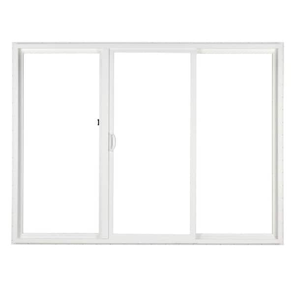 SIMONTON 120 in. x 80 in. 3-Panel Contemporary Vinyl Sliding Patio Door with ProSolar Shade Low-E Glass, Custom Interior Hardware