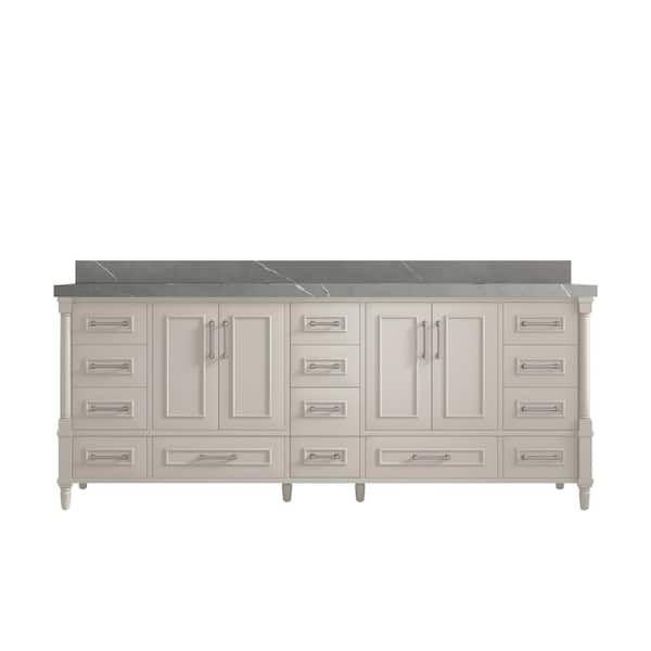 Willow Collections Hudson 84 in. W. x 22 in. D x 36 in. H Double Sink Bath Vanity in Fine Grain with 2 in. Piatra Gray Qt. Top