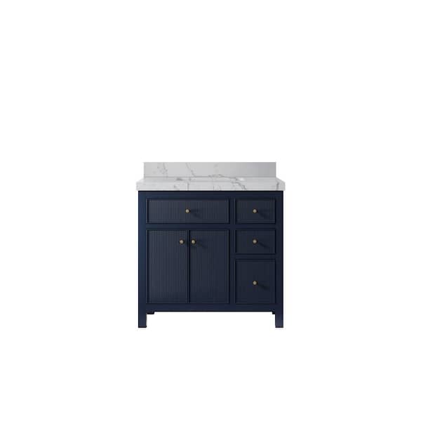Willow Collections Sonoma 36 in. W x 22 in. D x 36 in. H Single Sink Bath Vanity in Navy Blue with 2 in. Venatino Quartz Top