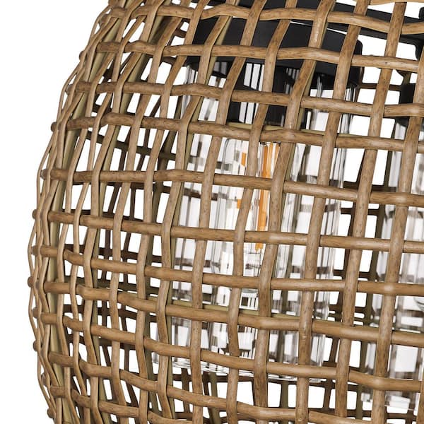 Golden Lighting - Piper 3-Light Natural Black Outdoor Semi-Flush Mount Light with Maple All-Weather Wicker Shade