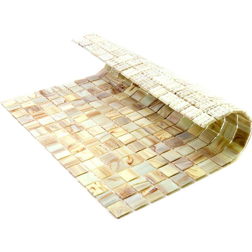 Celestial 12 in. x 12 in. Beige Iridescent Glass Mosaic Tile