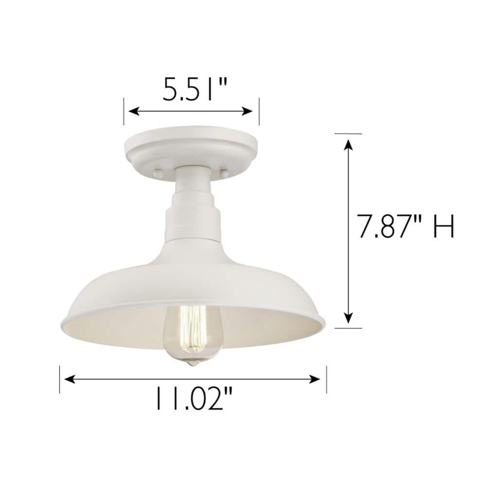 Antique White Glass Semi-Flush Ceiling Light with Steel Shade
