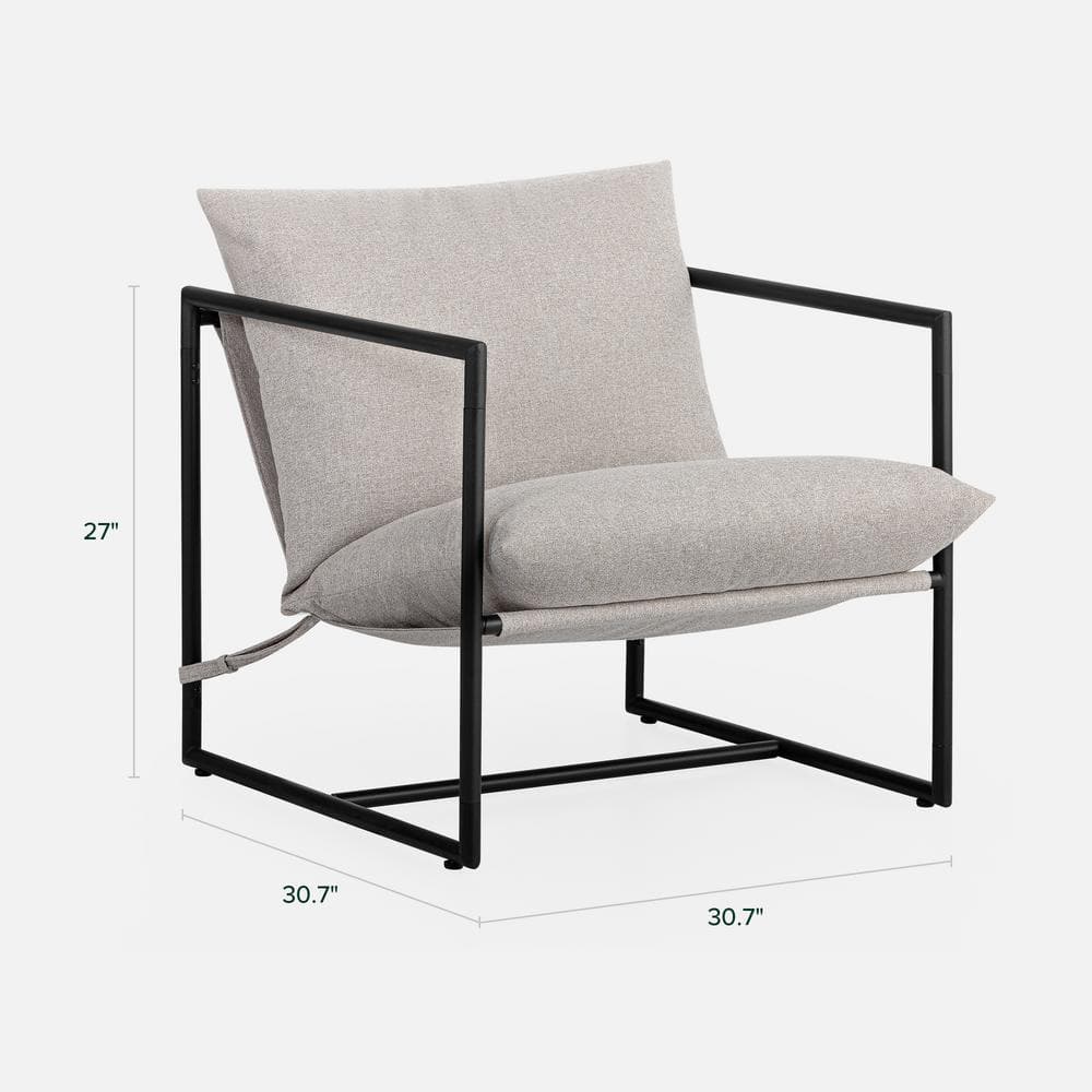 Oatmeal Beige Metal Framed Sling Accent Chair