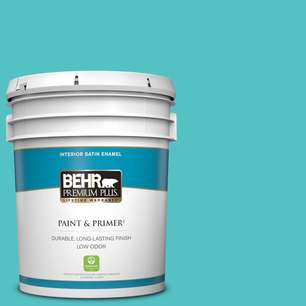 BEHR PREMIUM PLUS 5 gal. 500B4 Gem Turquoise Satin Enamel Low Odor