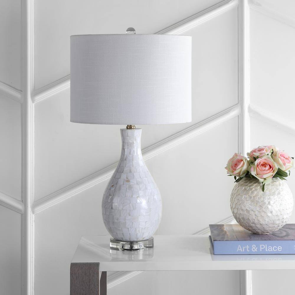 Elegant White Seashell LED Table Lamp with Crystal Accents