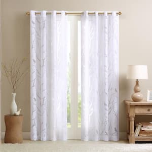 Vina White Rayon/Polyester 50 in. W x 63 in. L Light Filtering Curtain (Single Panel)