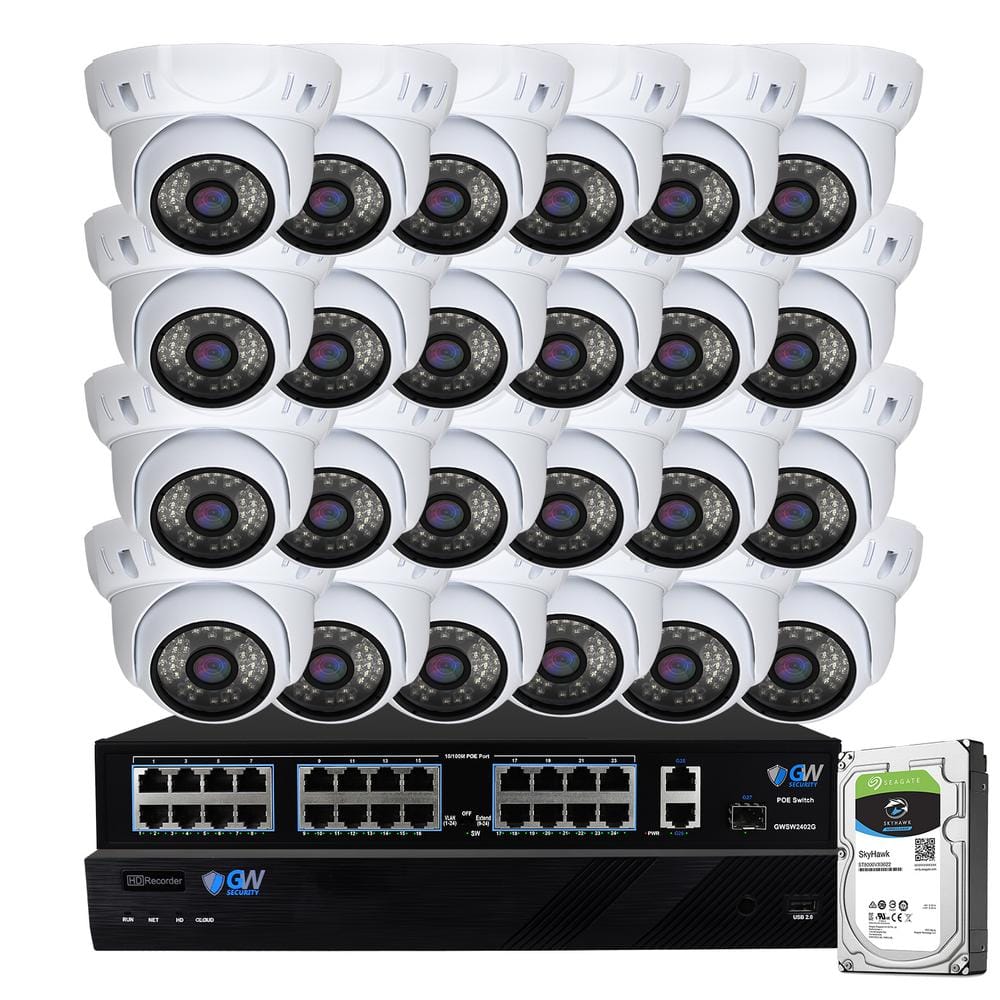 GW Security 32 Channel 5MP 8TB NVR Security Camera System W 24 Wired   White Gw Security Wired Security Camera Systems Gw5091ip24 8t 64 1000 