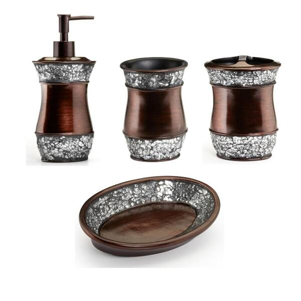 Popular Bath Products Elite 4Piece Bath Accessory Set in Copper and Silver850215 The Home Depot