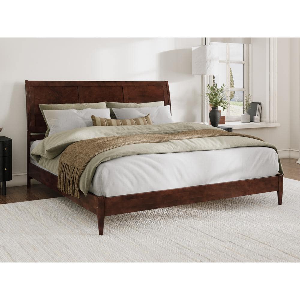 Valencia Walnut King Wood Sleigh Platform Bed with Headboard