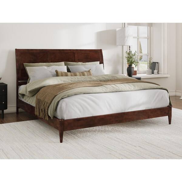 Afi Valencia King Solid Wood Low Profile Sleigh Platform Bed Walnut