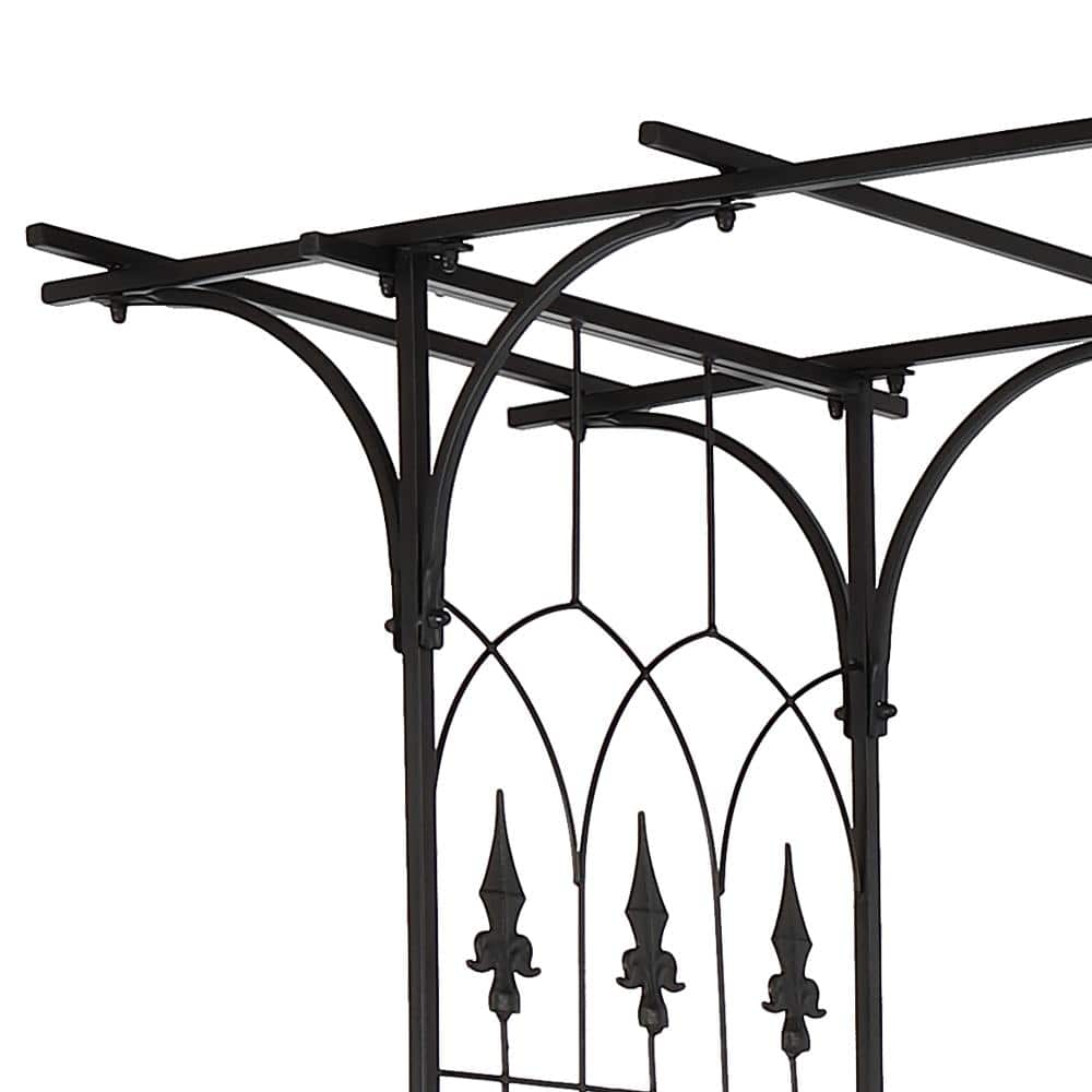 Black Iron Flat Top Garden Arbor Trellis for Climbing Plants