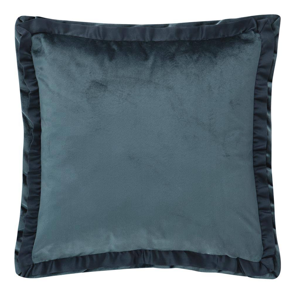 Teal and Linen Embroidered Velvet Decorative Pillow Set
