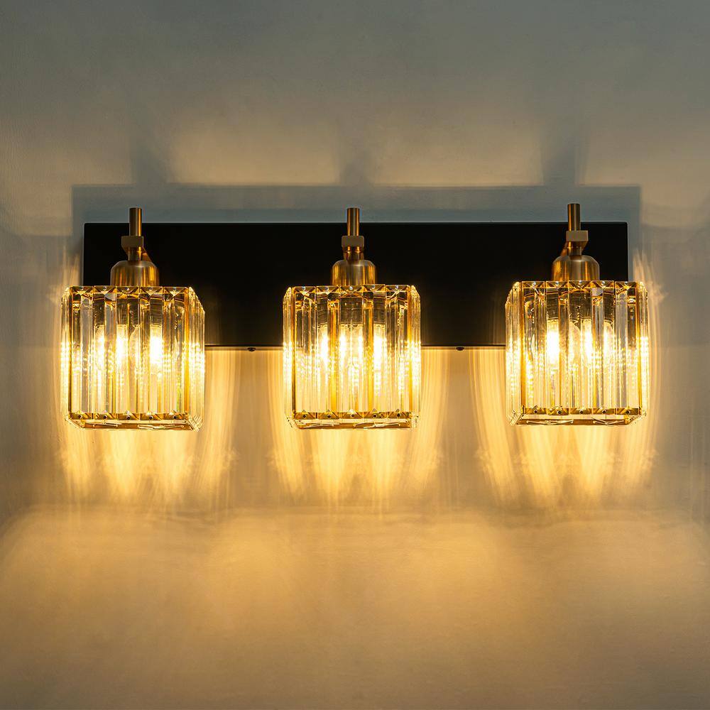 20.5" Black and Gold Metal Vanity Light with Crystal Shades