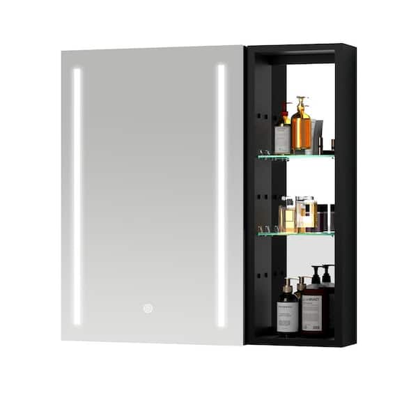 Interbath 30 in. W x 30 in. H Rectangular Black Aluminum Surface Mount Medicine Cabinet with Mirror and LED Light