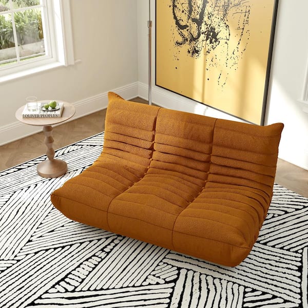 Magic Home Brown Teddy Velvet Polyester 53 in. Fireside Lazy Sofa Bean Bag Chair Rebound Sponge Lounge Floor Sofa for Apartment