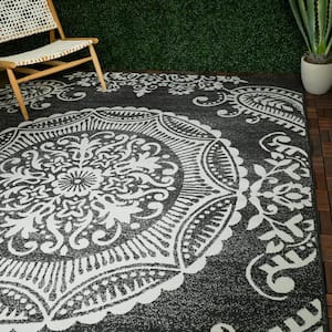 Armitage Charcoal 2 ft. x 5 ft. Medallion Indoor/Outdoor Area Rug