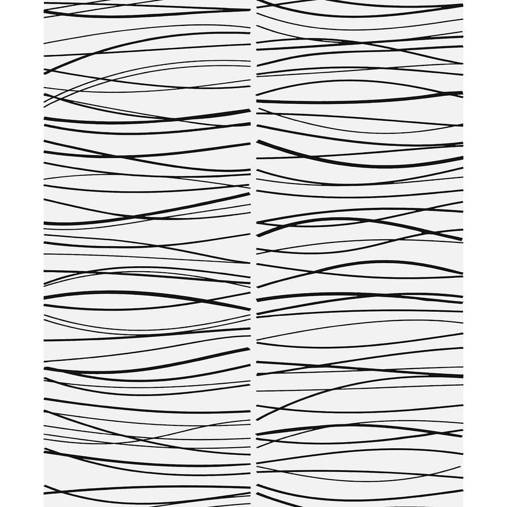 NextWall Black Wave Lines Vinyl Peel and Stick Wallpaper Roll (Covers