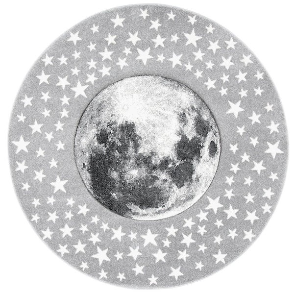SAFAVIEH Carousel Kids Light Gray/White 5 ft. x 5 ft. Star Galaxy Round Area Rug