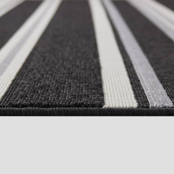 E323) Asbury Black & White Striped Indoor & Outdoor Rug