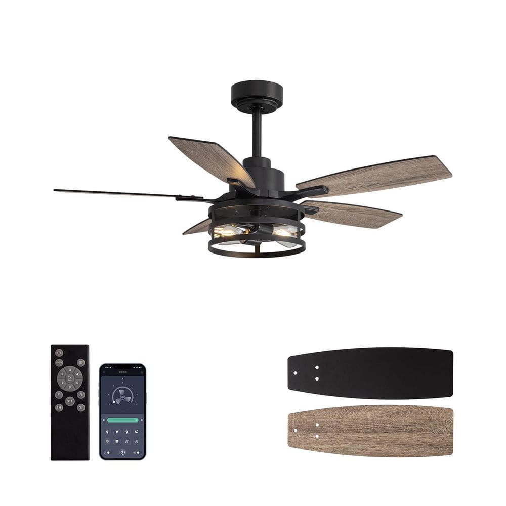 42-Inch Retro 3-Grid Caged Ceiling Fan with Light, Black Downrod + Wood-Grain Blades-Cozy Ambient Lighting price history on PriceWatchPro