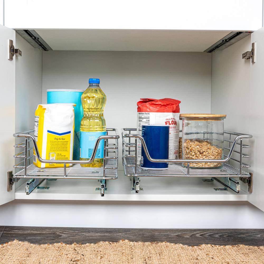 14.5 in. Chrome Sliding Pull-Out Cabinet Organizer