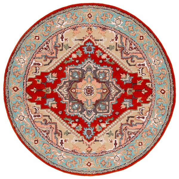 SAFAVIEH Heritage Red/Blue 6 ft. x 6 ft. Border Floral Medallion Round Area Rug