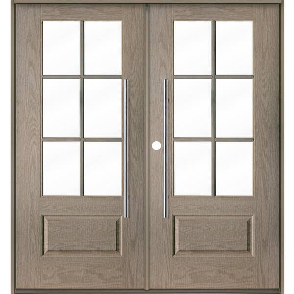 Krosswood Doors Faux Pivot 72 in. x 80 in. 6Lite Right-Active/Inswing Clear Glass Oil Leather Stain Double Fiberglass Prehung Front Door