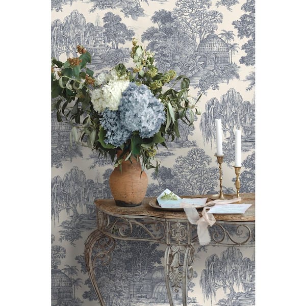 Osterley Toile Blue Non-Pasted Wallpaper (Covers 56 sq. ft.)