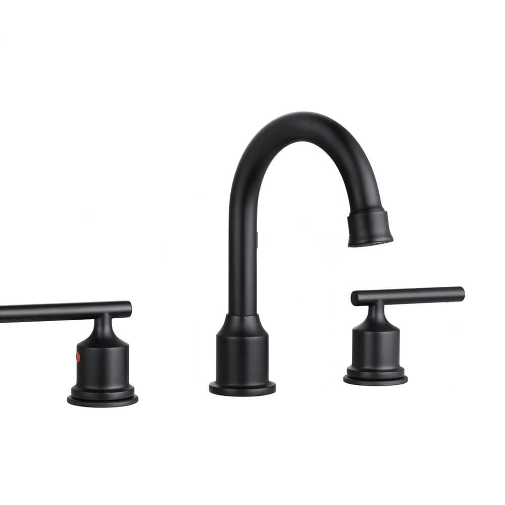 ALEASHA 8 in. Widespread 3 Hole 2 Handle Bathroom Faucet in Black AL ...