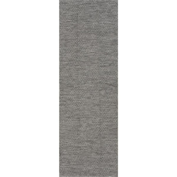 Torira Solid Grey 3 ft. x 8 ft. Outdoor Runner Rug