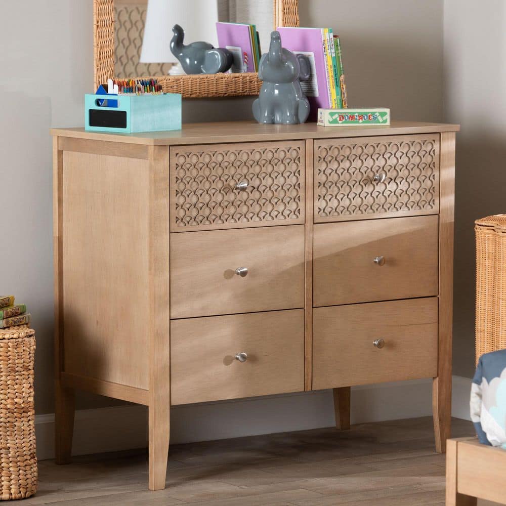 Lara Oak Brown 6-Drawer 35.6 in. Dresser