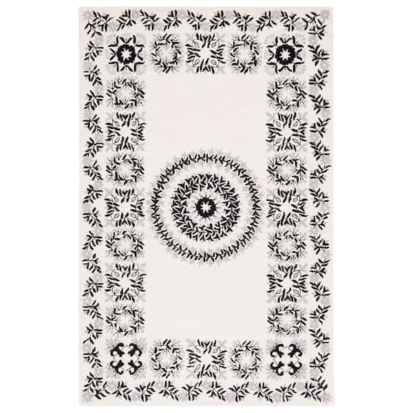 Empire 8 ft. x 10 ft. Ivory/Black Border Medallion Area Rug