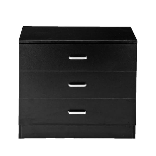 Karl home Wood Simple 3-Drawer Chest of-Drawer Black