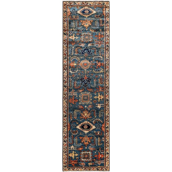 Serapi Light Blue 2 x 9 Tribal Wool Indoor Runner Rug