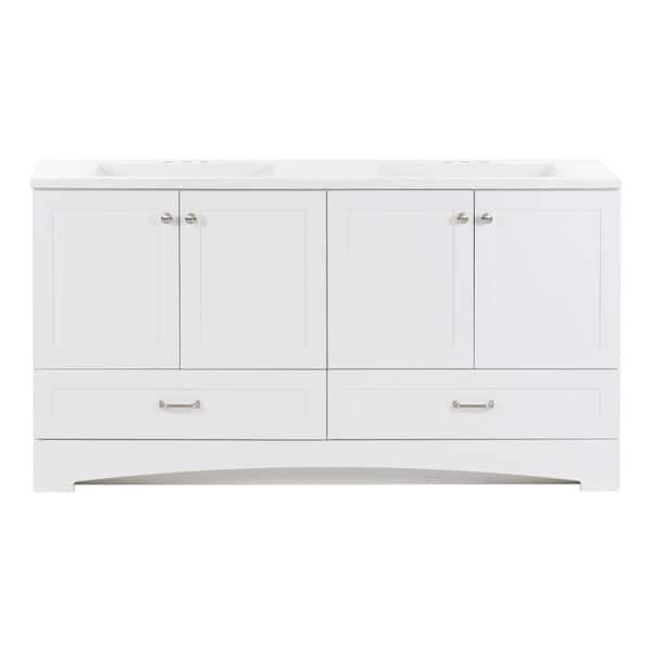 Lancaster 61 in. Double Sink White Bath Vanity with White Cultured Marble Top (Assembled)