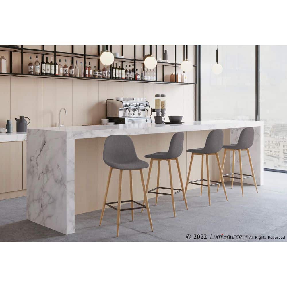 Natural Metal and Charcoal Fabric Swivel Barstools, Set of 2