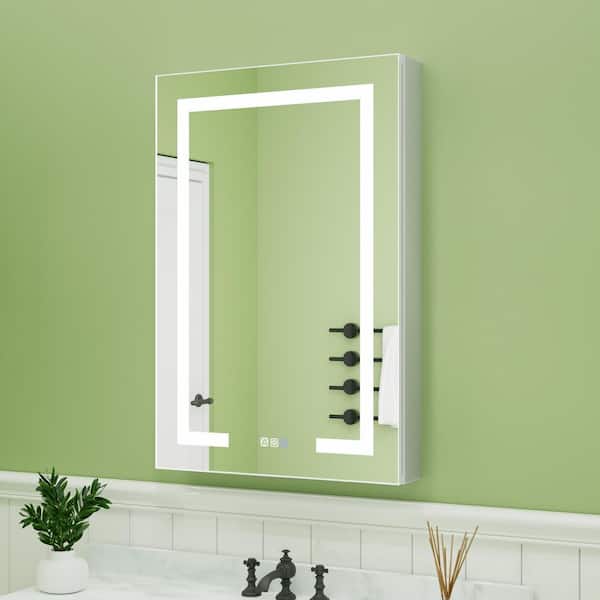 24 in. W x 36 in. H Rectangular Silver Aluminum Recessed/Surface Mount Right Medicine Cabinet with Mirror, LED