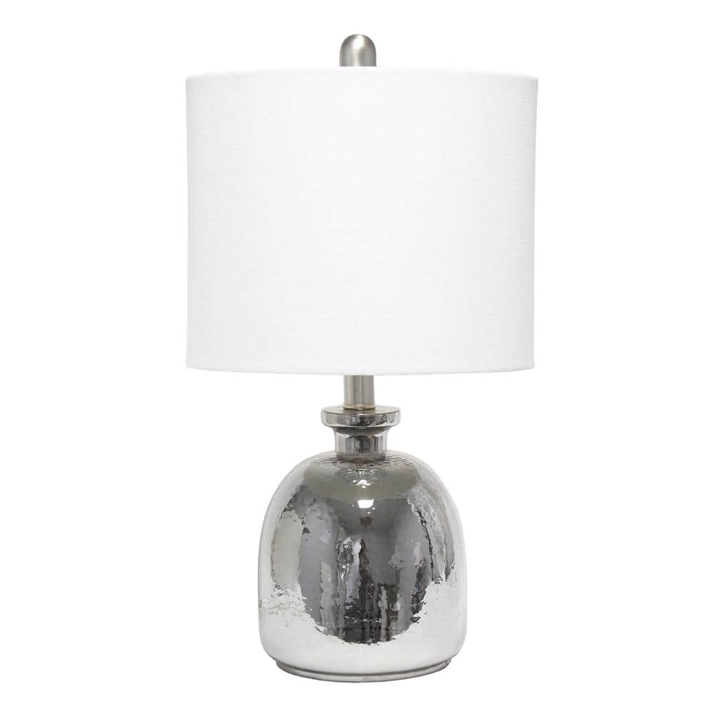 20 in. Silvery Glass Table Lamp with White Shade