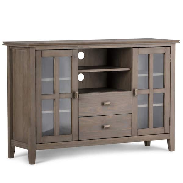 Simpli Home Artisan Solid Wood 53 in. Wide Transitional TV Media Stand in Distressed Grey for TVs up to 60 in.