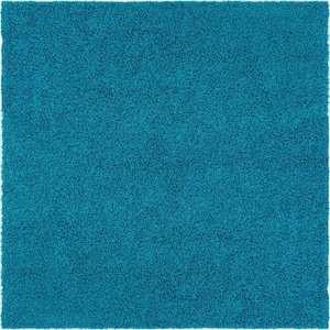 Solid Shag Turquoise 8 ft. Square Area Rug
