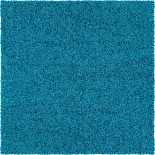 Solid Shag Collection Area Rug (7 ft. 10 in. Square Turquoise)