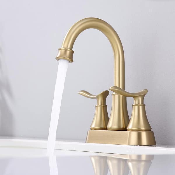 Staykiwi 4 in. Centerset Double Handle Mid Arc Bathroom Faucet with Drain  Kit Included in Brushed Gold SKDRBF5-BG