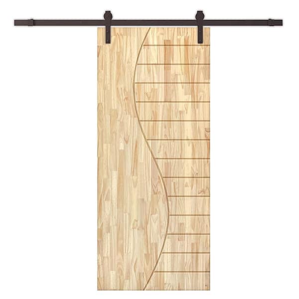 CALHOME 42 in. x 80 in. Natural Pine Wood Unfinished Interior Sliding Barn Door with Hardware Kit